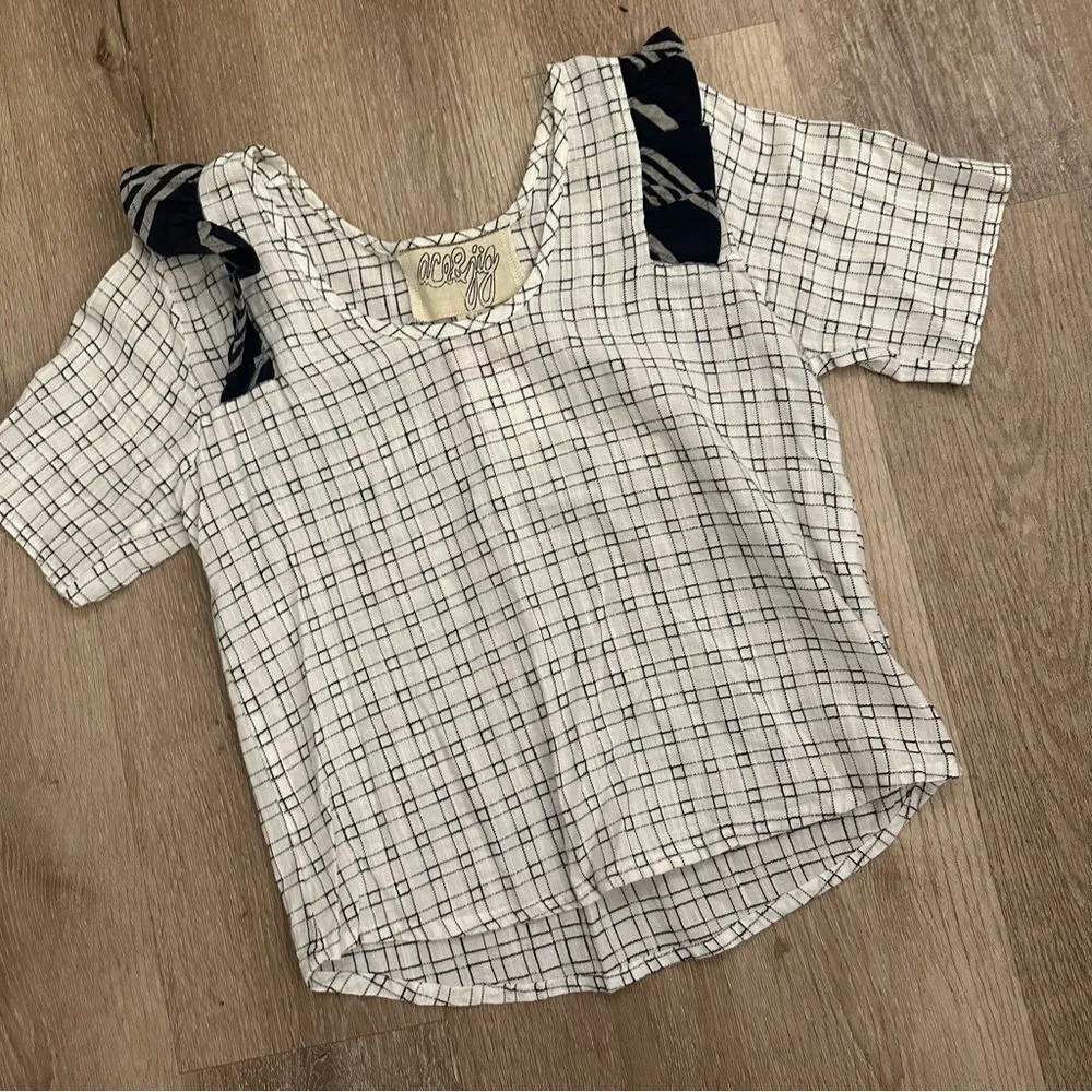 Ace & Jig Anthropologie white and black plaid blouse size small - Image 8
