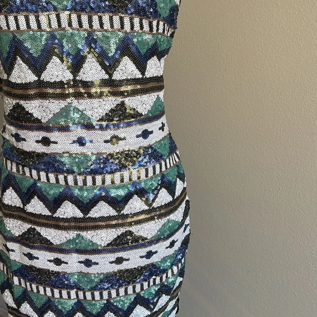 Windsor Sequin Geometric Pattern Dress - Multicolor Size L - Image 3