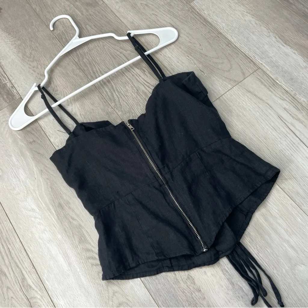 Reformation Linen Tank clayten corset crop womens Black (size 2) going out party - Image 6