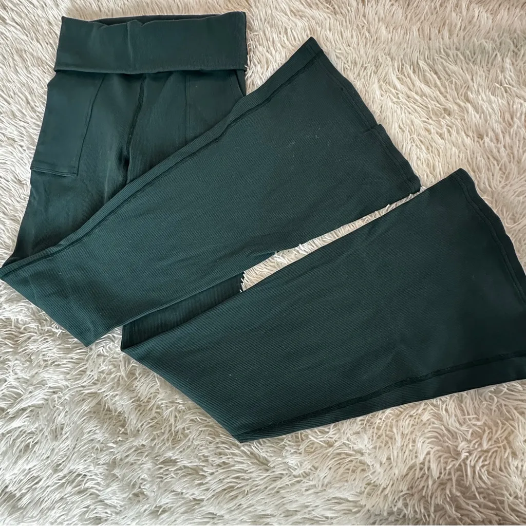 Offline by Aerie Ribbed Flare Leggings Teal Green Size L Long High Rise Yoga - Image 12