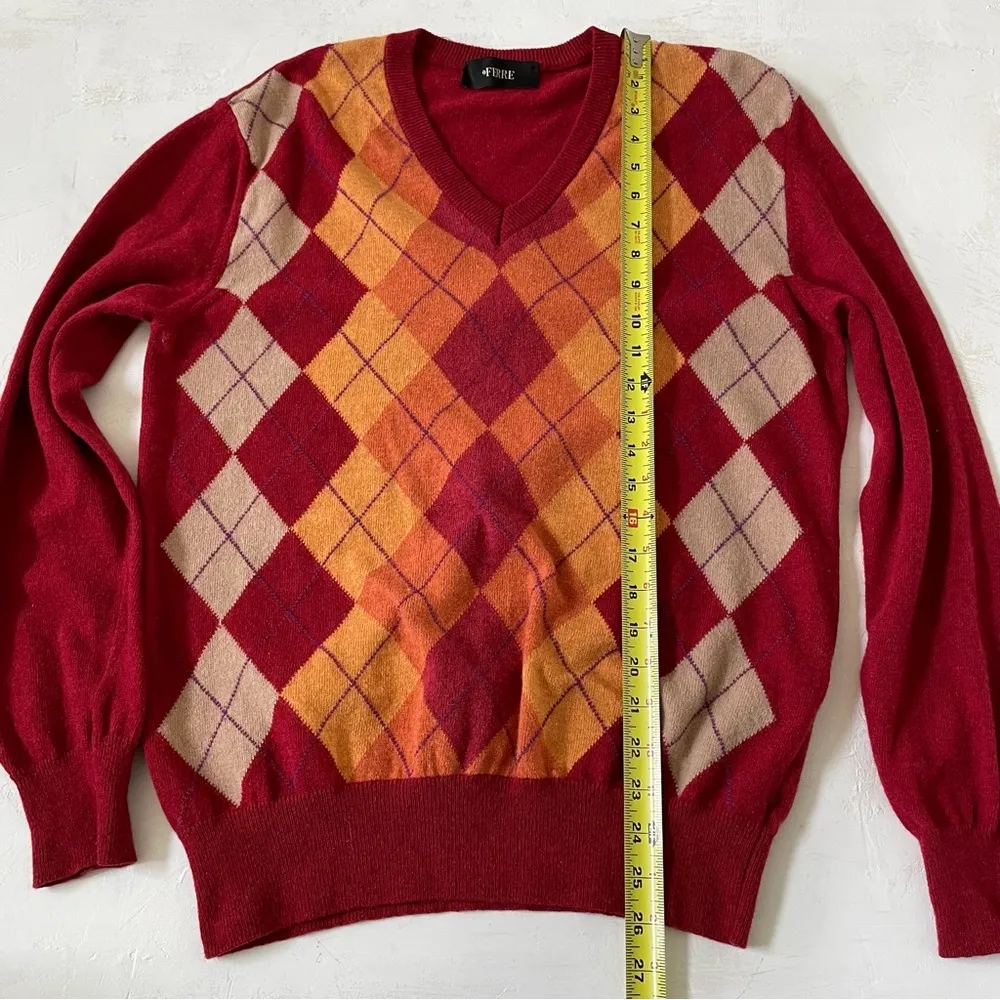 Ferre Ittierre Argyle Diamond Fall Color Thanksgiving Wool Cashmere Sweater L Red Size L - Image 7