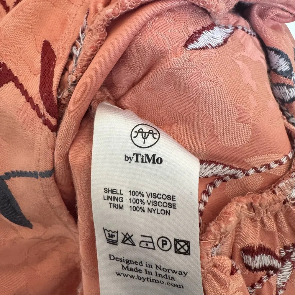 NEW byTIMO Jacquard Embroidered Ruched Dress Floral Puff Sleeve Embroidery Pink Size L - Image 5