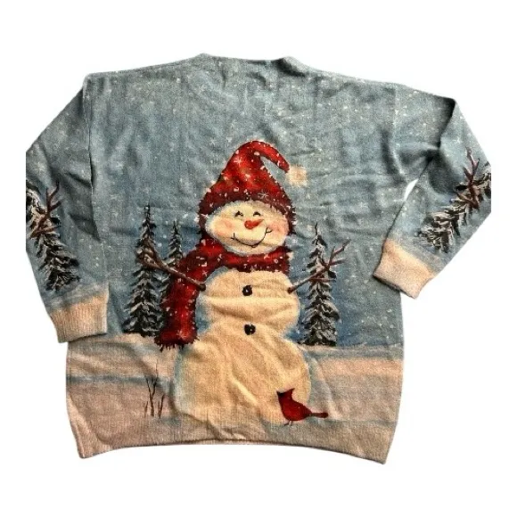 Snowman Holiday Christmas sweater red cardinal very soft Extra Large - Image 3
