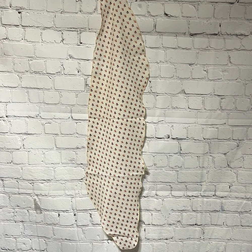 Vintage Neckerchief Scarf Cream Burgundy Flowers Red - Image 6