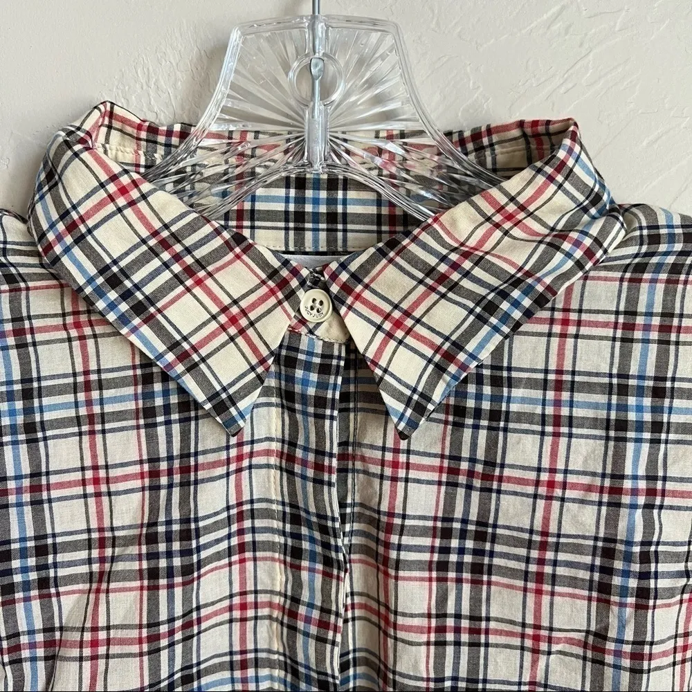 Juicy Judy Mixed Plaid High Low Button Down Shirt‎ Red Size XXS - Image 5