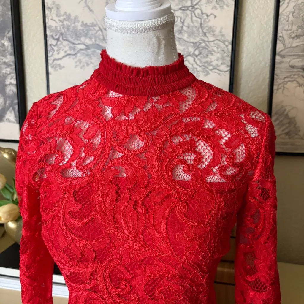 ALEXIS Fala Lace Midi Dress in Red Lace Holiday Midi Size Small‎ NWT - Image 4