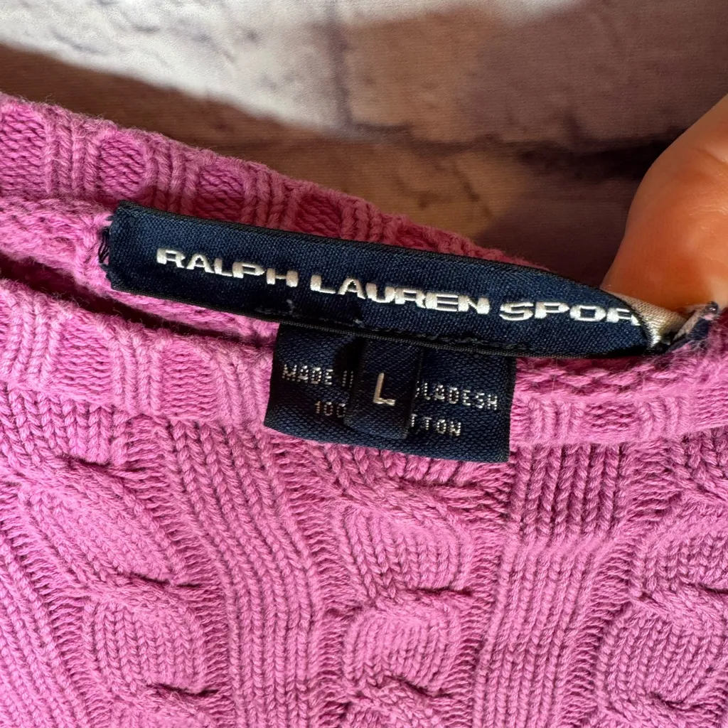 Ralph Lauren‎ Sport Hand distressed & cropped pink/purple sweater size large Purple - Image 2