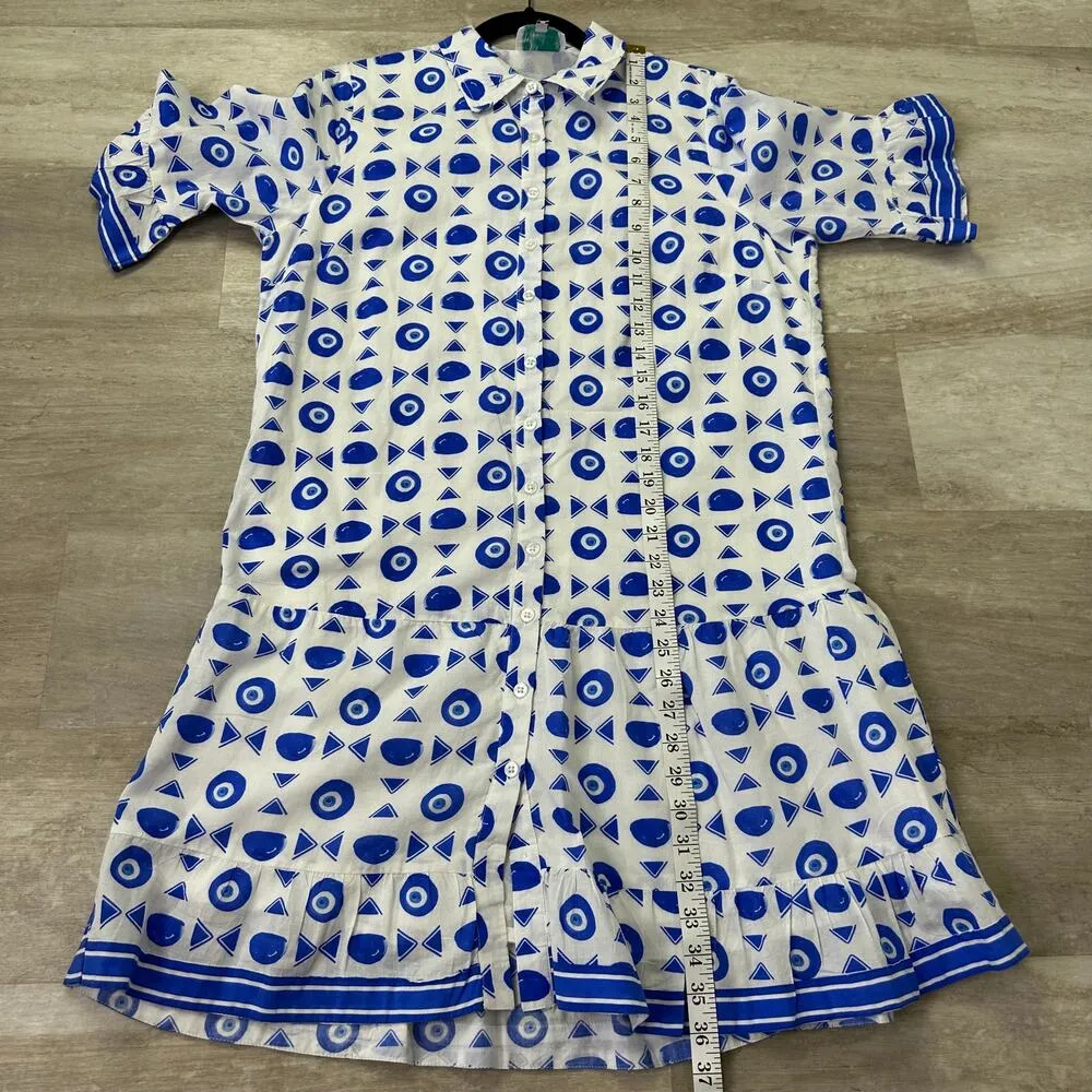 Islapayal Lisbon Mini Dress in Greek Eye Print Size Small Blue - Image 7