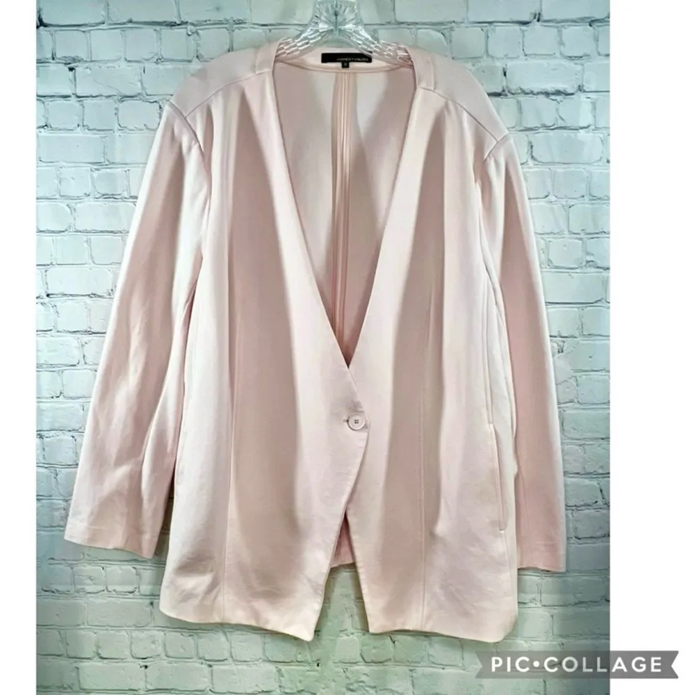Amanda & Chelsea Blazer Ponte Knit Cutaway Pink 3X Collarless One Button Pastel - Image 11