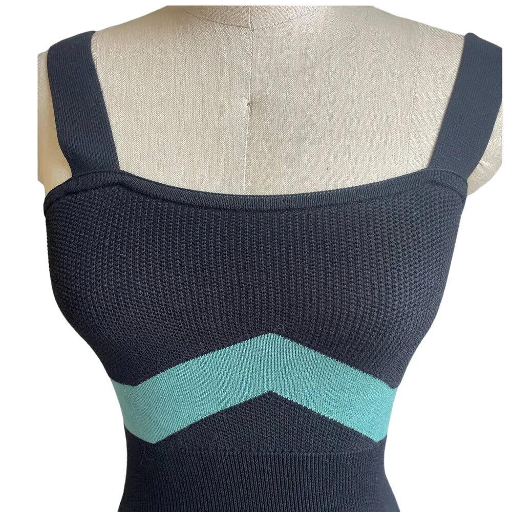 Mila Zovko Luna Knit Strppy Sleeveless Cotton Black & Teal Maxi Dress Small - Image 4