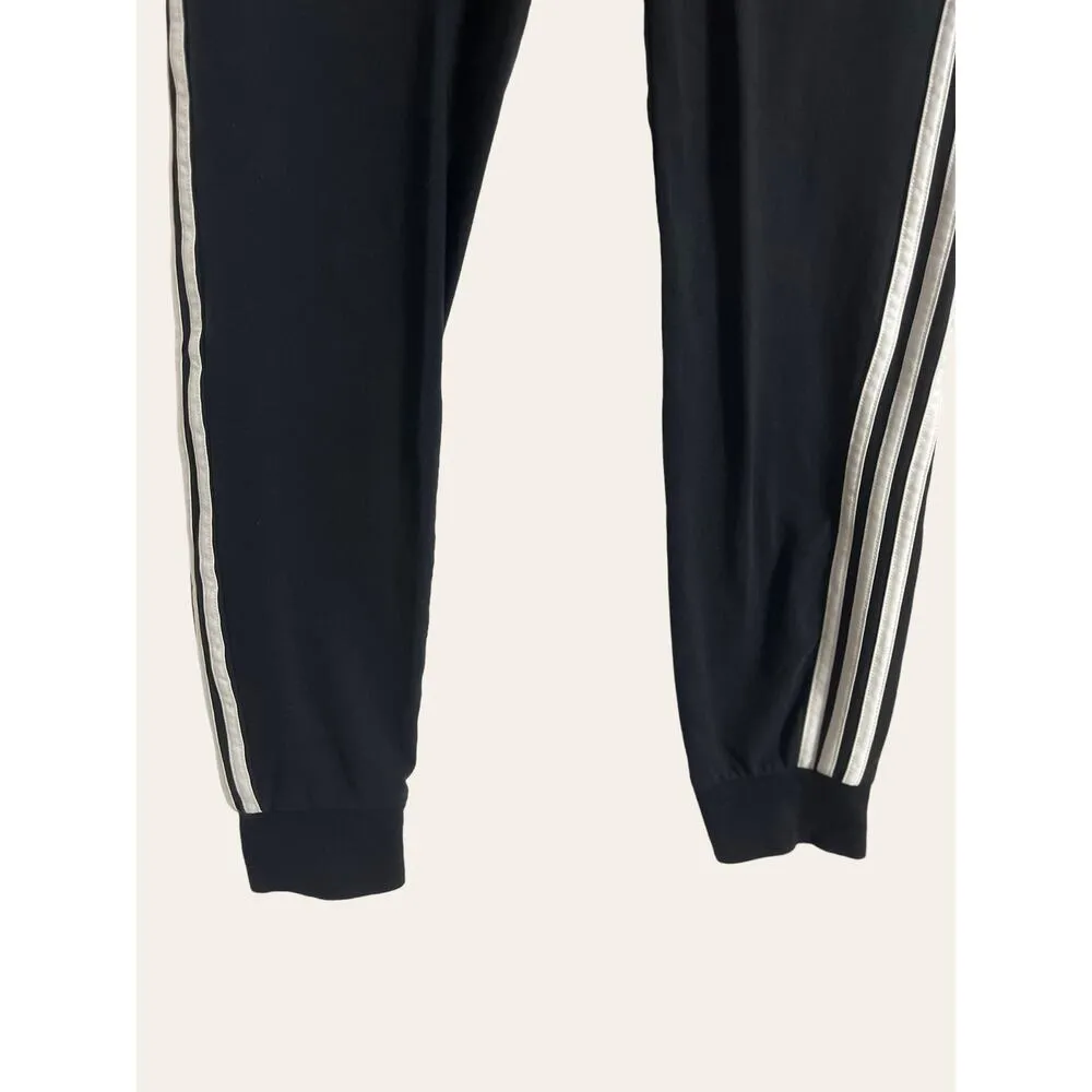 Adidas  Black Three Stripe Drawstring Athleisure Active Jogger Pants Size Medium - Image 3