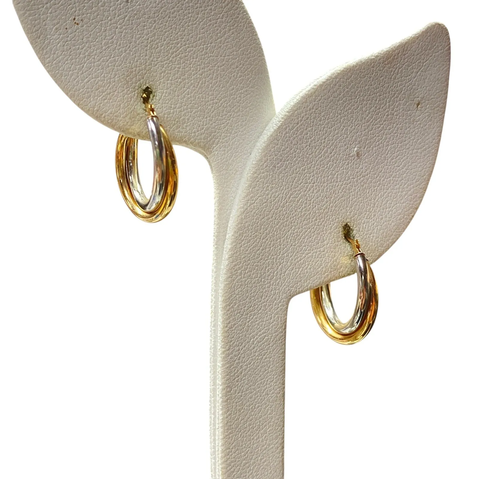 10K Two Tone Yellow White Gold Hoop Earrings Small Twisted Lightweight - Image 5