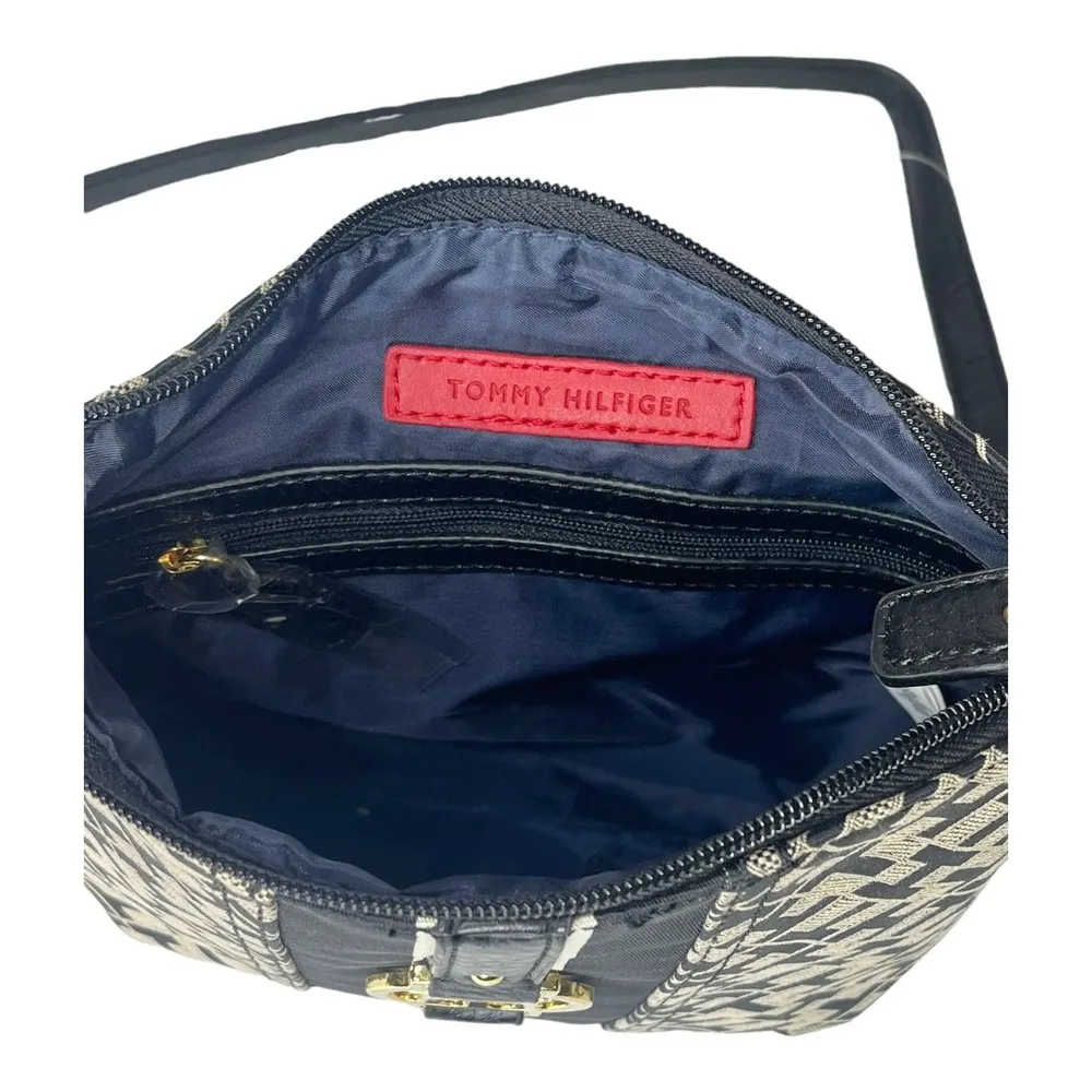 NEW Tommy Hilfiger CROSSBODY HANDBAG Black Tan Jacquard Faux Leather Logo Purse - Image 4