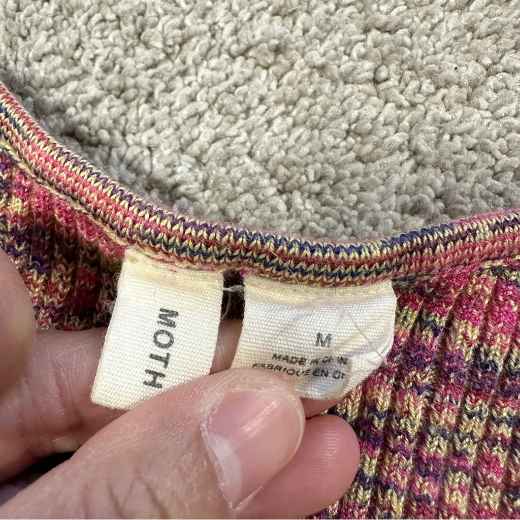 Anthropologie Moth Women’s Spacedye Ribbed Knit Shortsleeve Top Multicolor M Orange Size M - Image 6