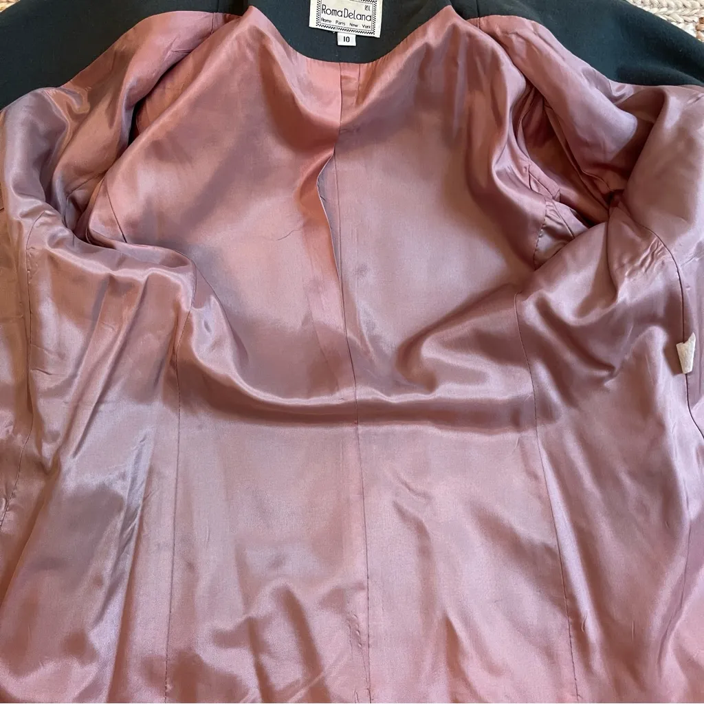 Vintage Roma DeLana Wool Cashmere Blazer Green Hunt Size 10 Signet Crest Double - Image 11