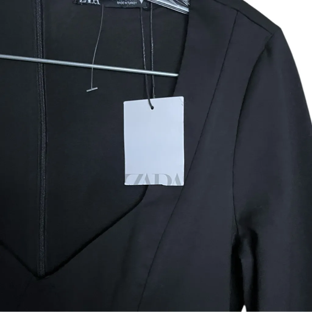 NWT Zara Plunge V Neck Long Sleeve Ponte Long Sleeve Mini Bodycon Dress Large - Image 5