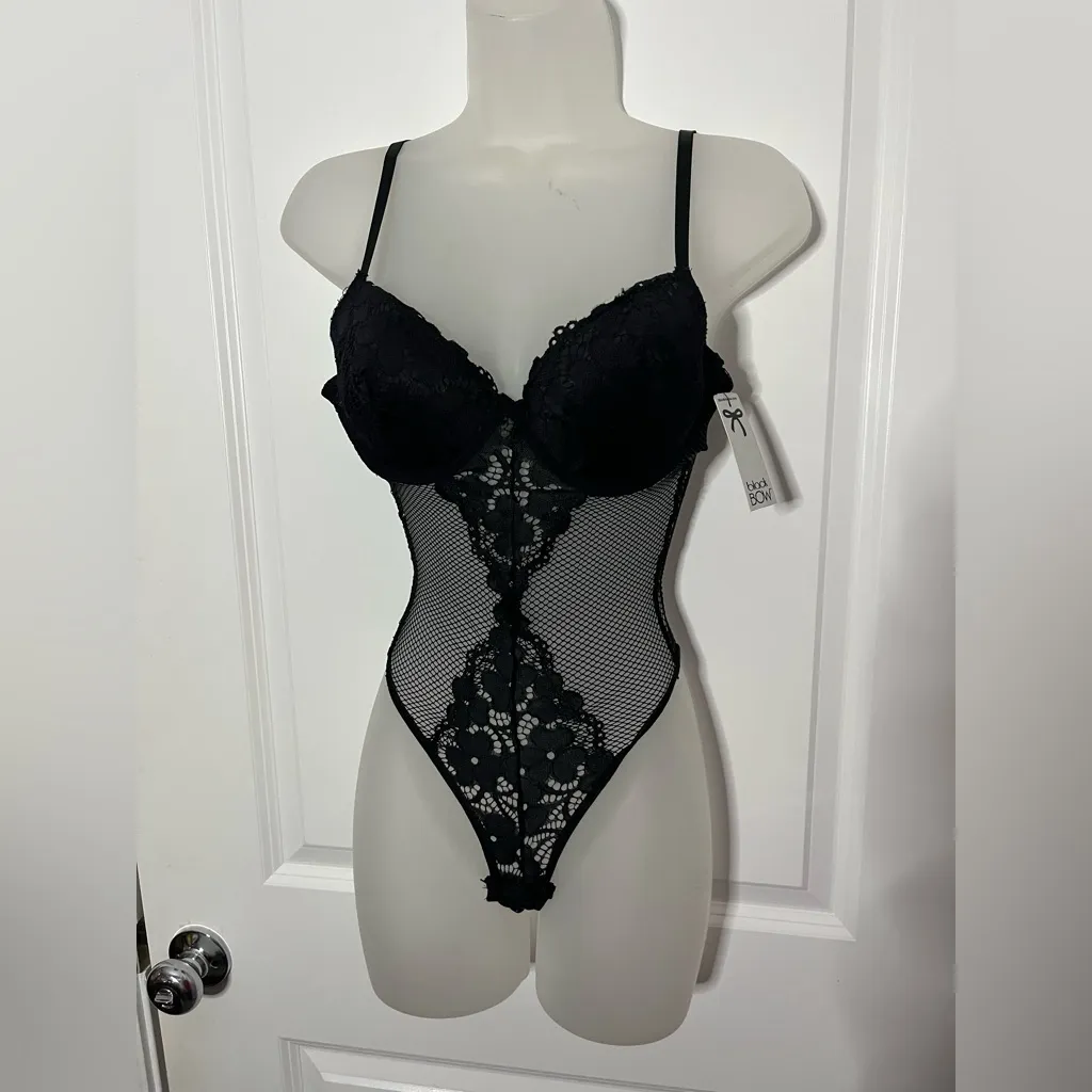 Blackbow NWT Whimsigoth Dark Academia Fishnet Lace Mesh Edgy Alt Bodysuit Sz S Black - Image 3
