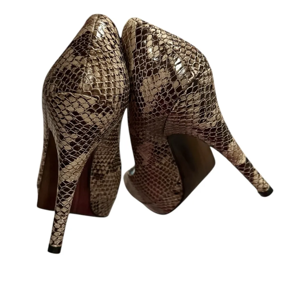 Stuart Weitzman  PYTHON SNAKESKIN PEEP TOE PLATFORMS STILETTO HEELS 7.5 - Image 6