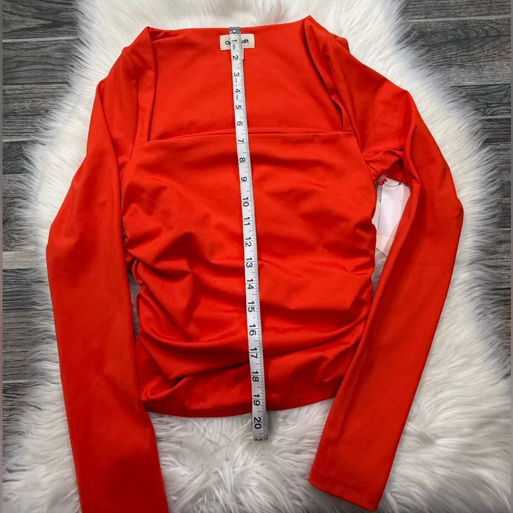Open Edit NWT  Ruched Square Neck Top in Red Alert - Image 11