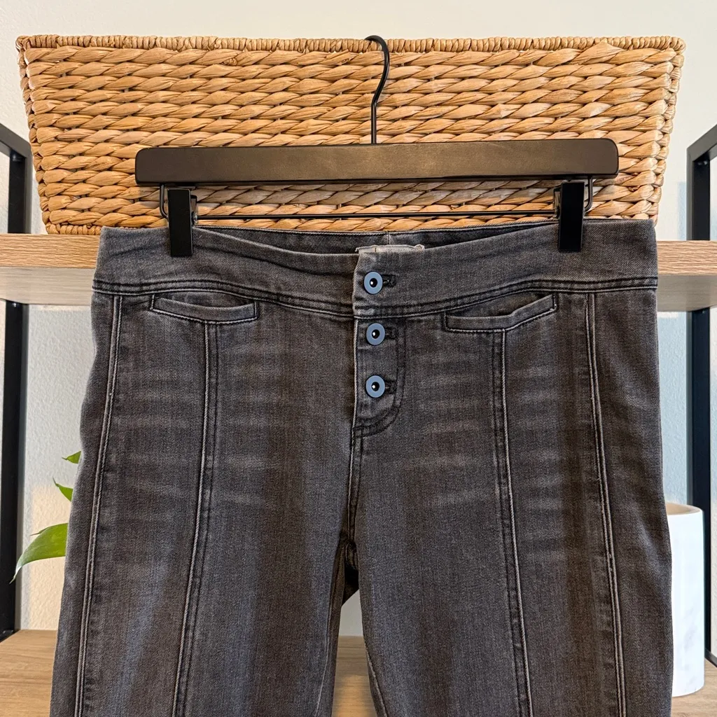 Free People Mid-Rise Washed Black Raw Hem Bell Bottom Flare Jeans, 29 - Image 2