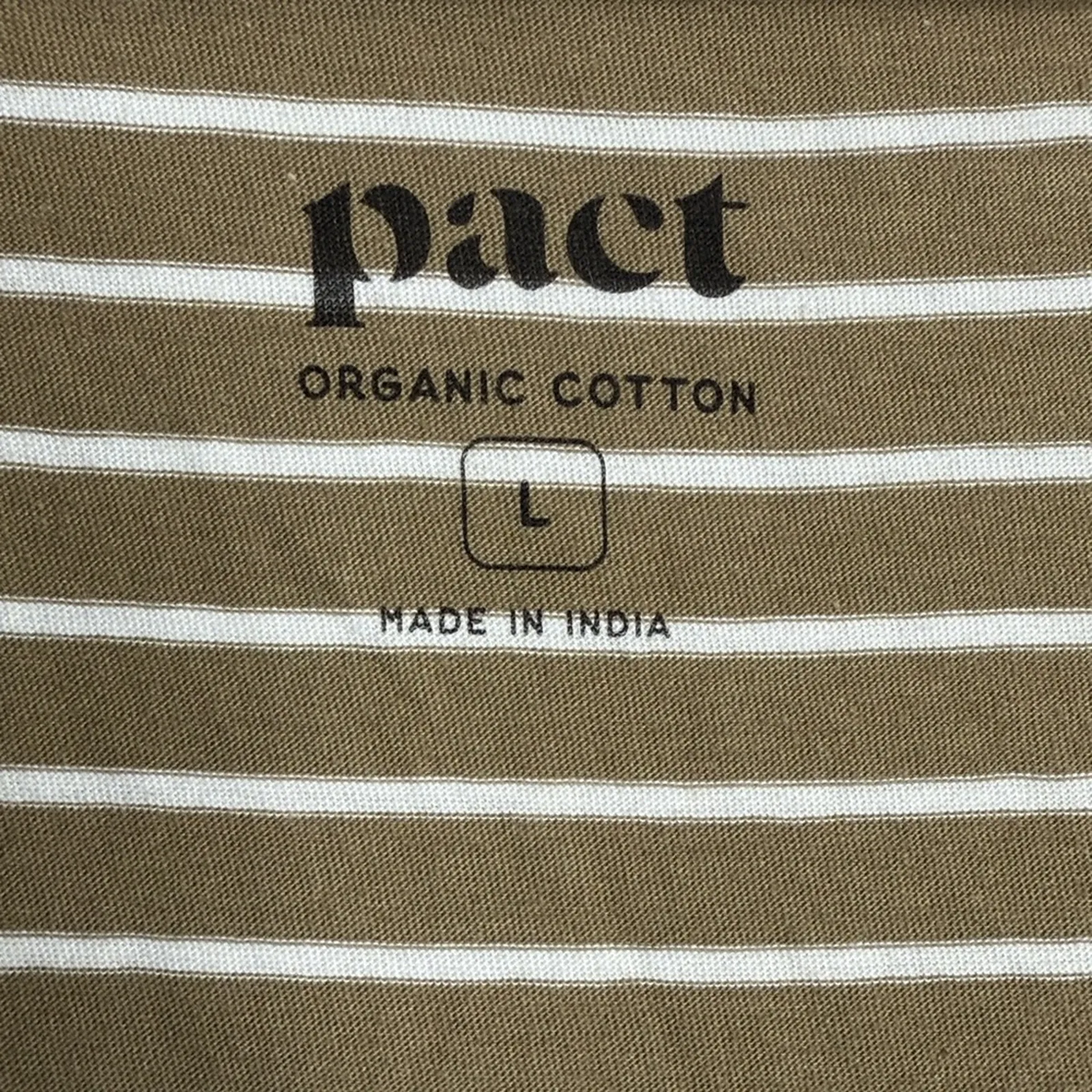 Pact Softspun Tank Midi Organic Cotton Striped Khaki V-Neck Dress W1917 Sz L - Image 2