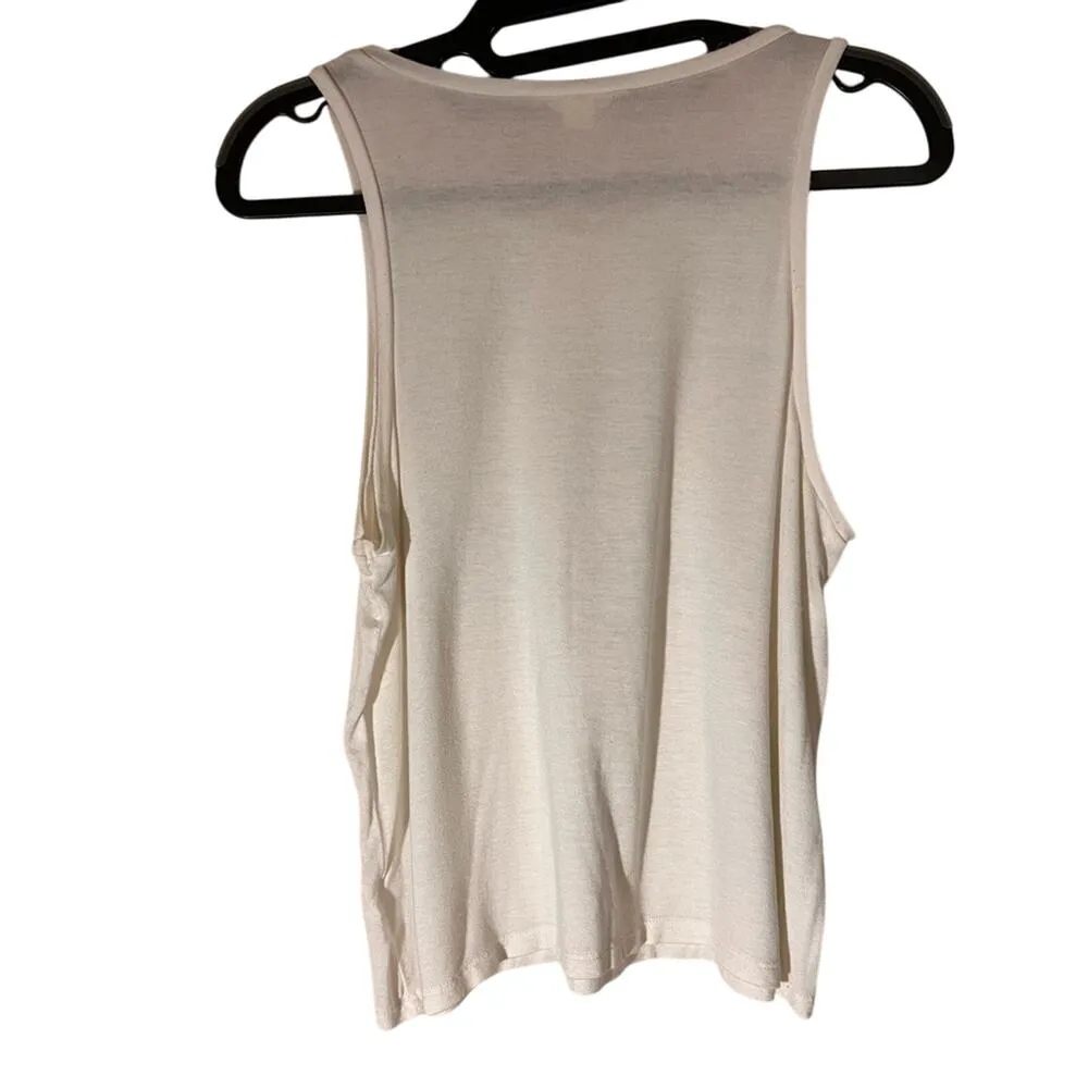 Aeropostale Tank Top‎ w/ Gold Metal Circles Swoop Neck Off White Women’s Medium - Image 3