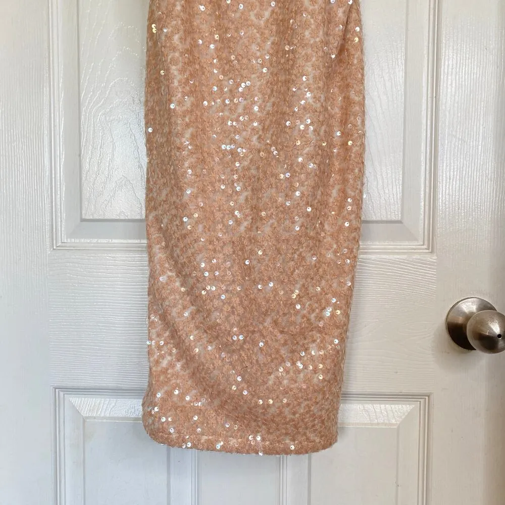 MILLY of New York Pink Peach Sequin Dress V Neck Size 2 Glitzy 1950s Retro Sexy - Image 5