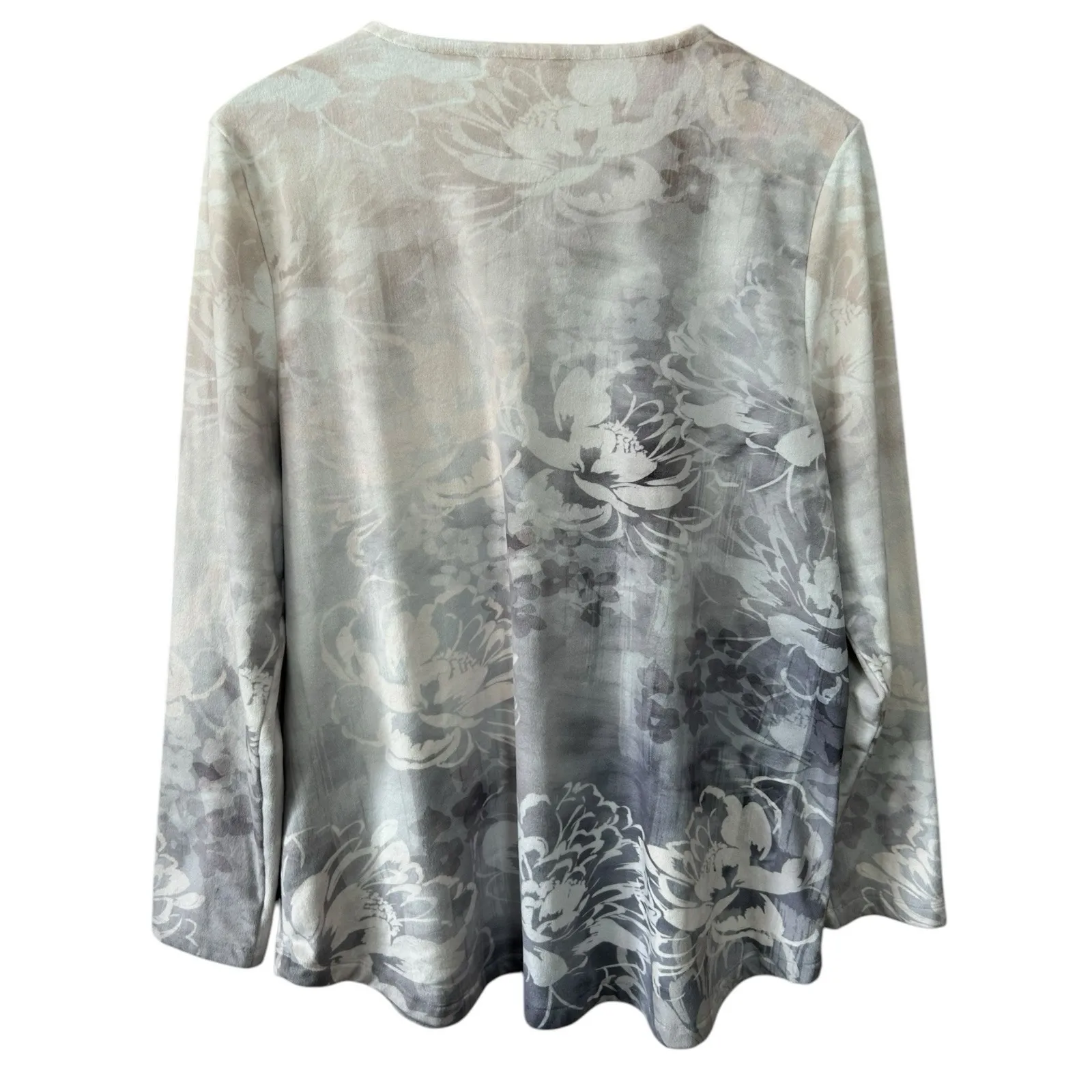 Soft Surroundings Womens Gray Floral Velour Corrina Half Zip Top Shirt Sz Large - Image 2