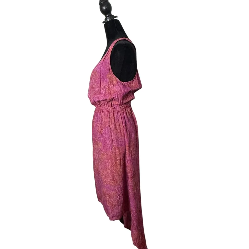 Go Fish BOHO Chic Smocked Hi Low Hem Dress Pink Artsy Tie Dye‎ Hippie Size XS - Image 2