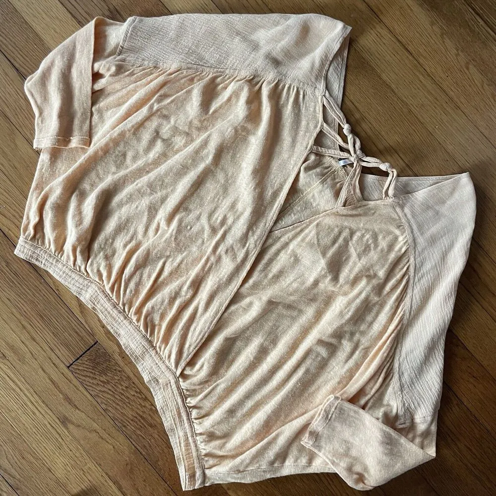 Free People Orange Mock Wrap Cropped Vneck Shirt XS  Casual Boho Drapey Oversize - Image 3