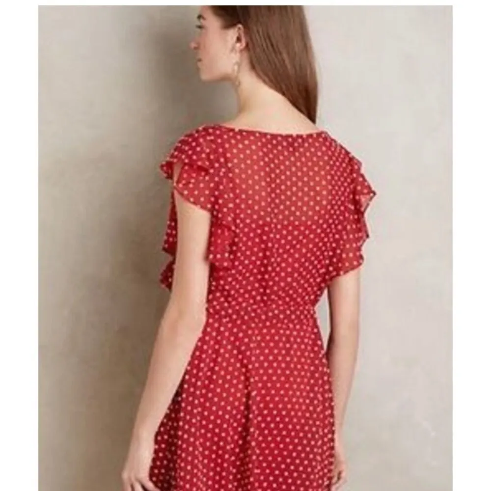 Anthropologie Eva Franco 4 6 Fluttered Conchita Dress Red Drawstring Polka Dot - Image 2