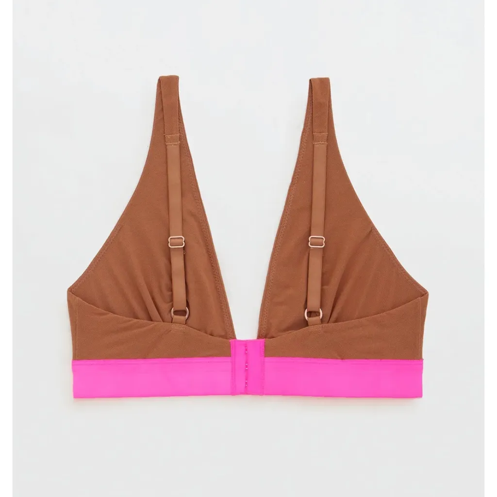 Aerie Smoothez Plunge Mesh Bralette Brown and pink small - Image 5