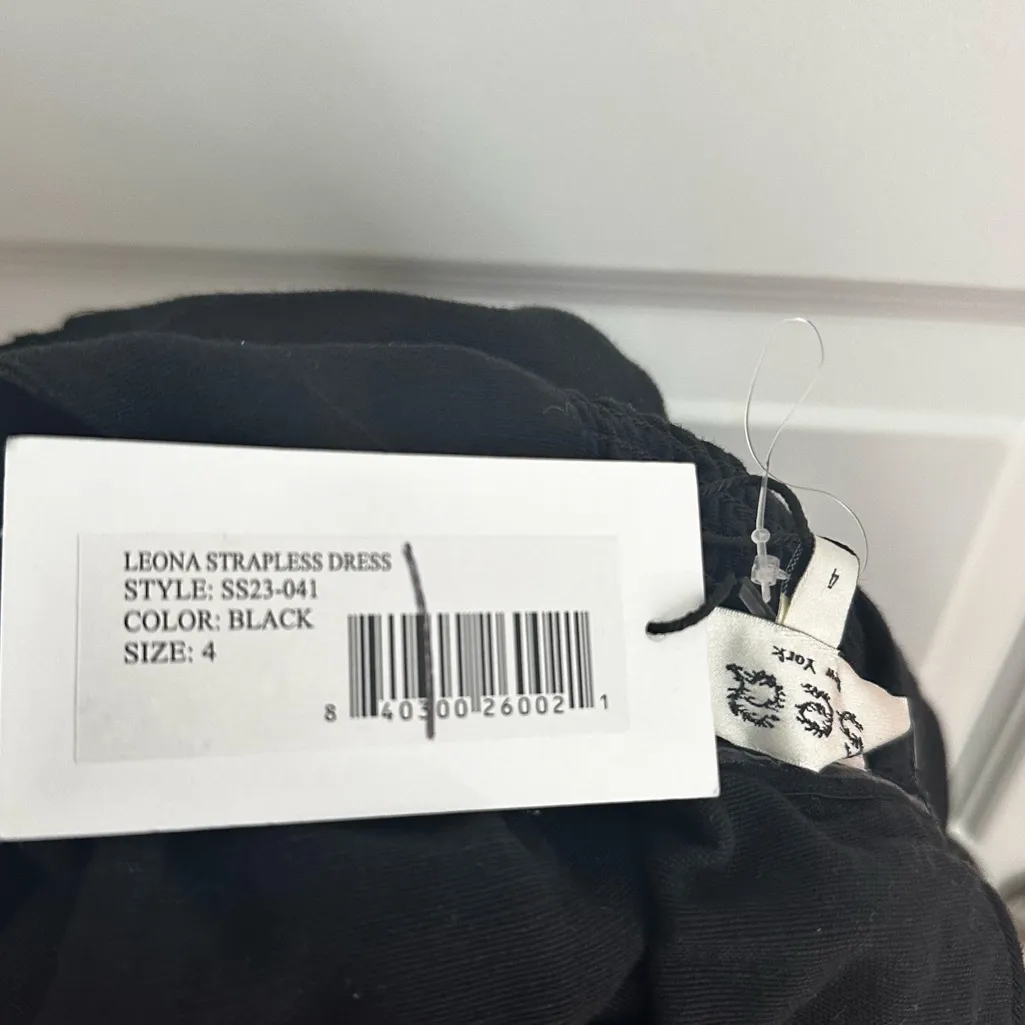 Sea NY Leona Strapless Off the Shoulder Linen‎ Midi Dressn NWT 4 Black - Image 9