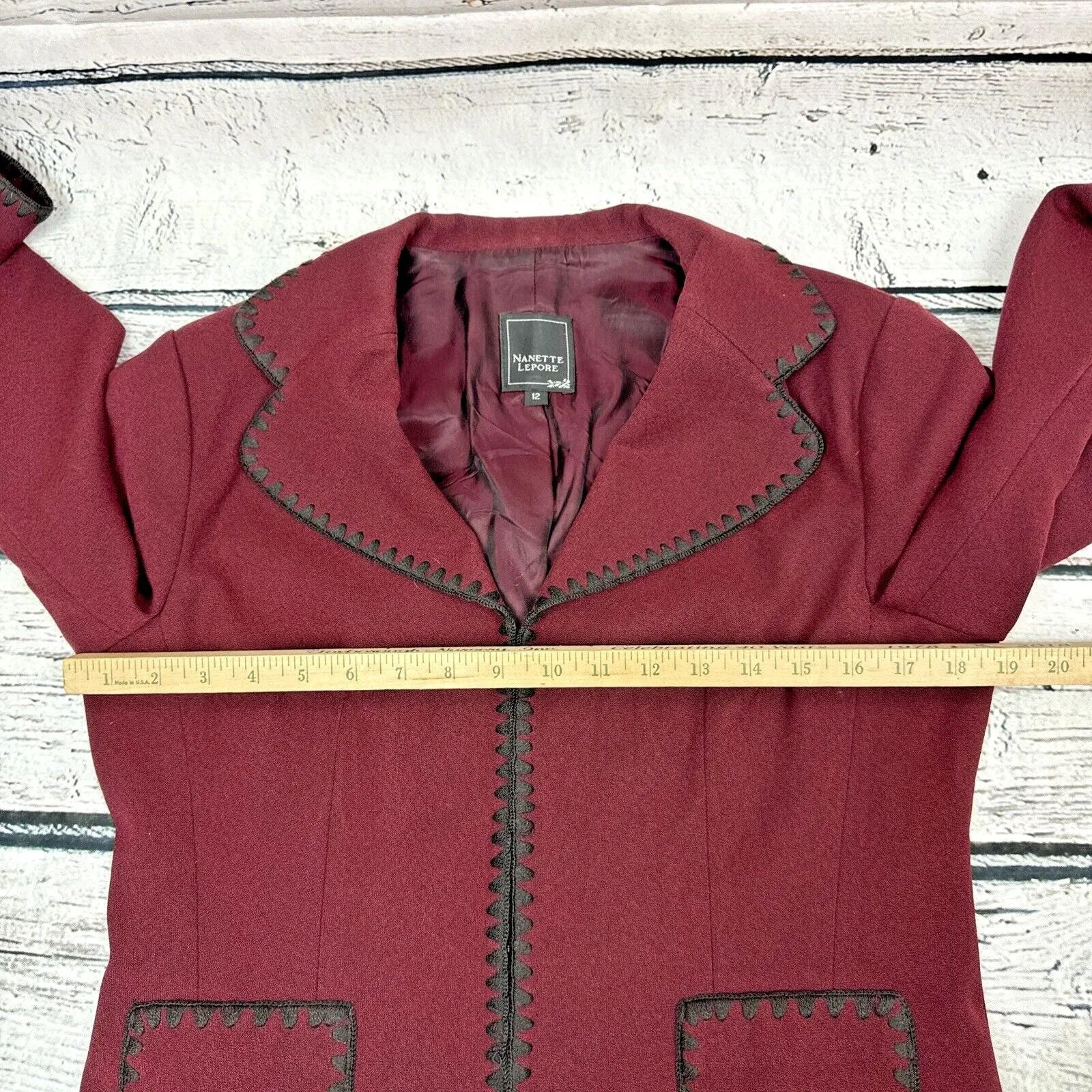Nanette Lepore Women's Cupra Blend Dark Red‎ Blazer [Size 12] Made in USA - Image 7