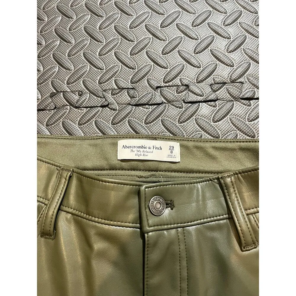 Abercrombie & Fitch Vegan Leather Cargo 90s Relaxed Pants Green Grunge Womens 29 - Image 3