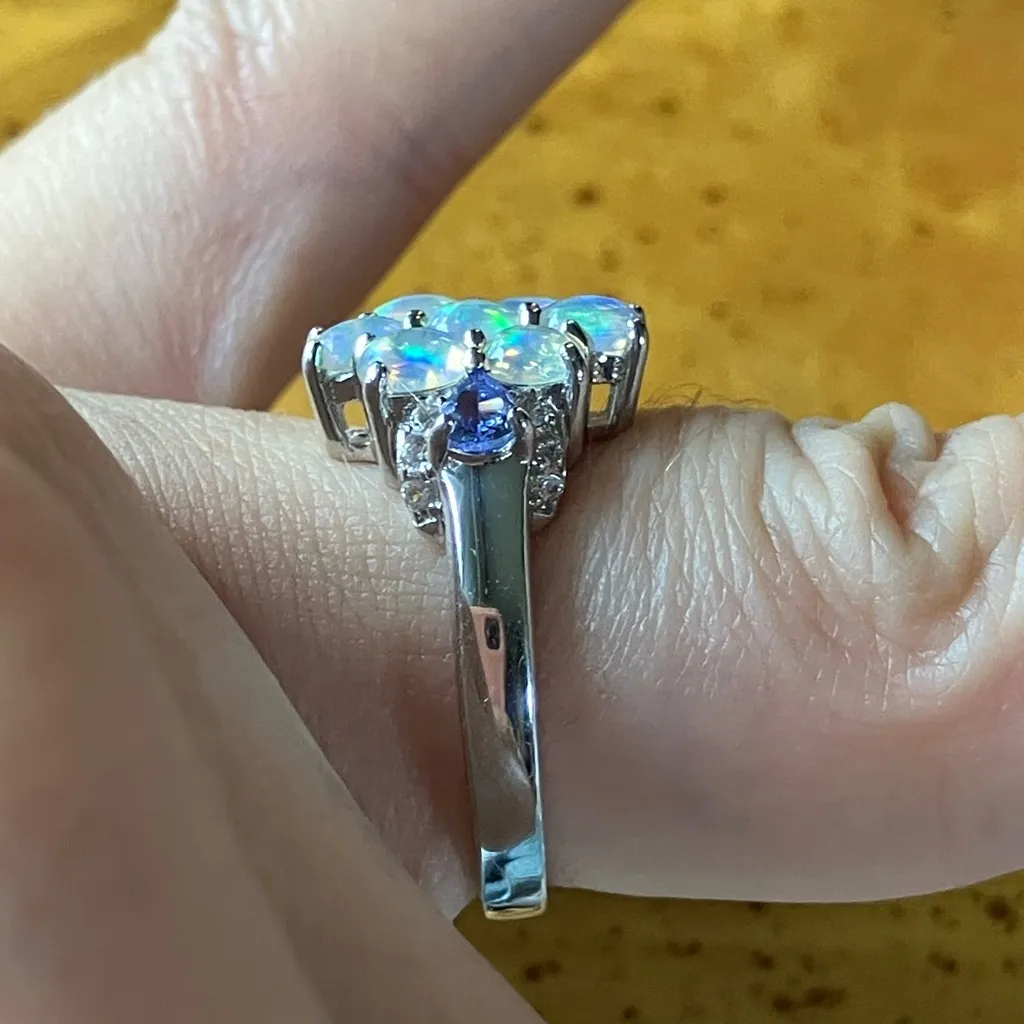 Natural Ethiopian Opal Tanzanite Sterling Silver Ring Size 6 - Image 3