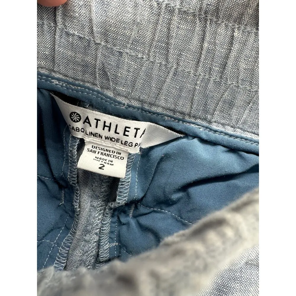 Athleta Pants Women 2 Blue Cabo Wide Leg Drawstring Waist 100% Linen Boho Cruise - Image 6