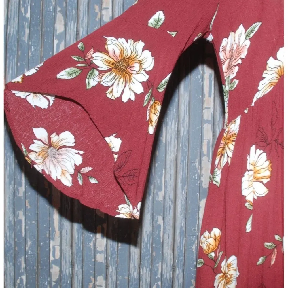 Stevie Hender Floral Dress Size L Midi Half Bell Sleeve Zip Back Boho Sheath - Image 4