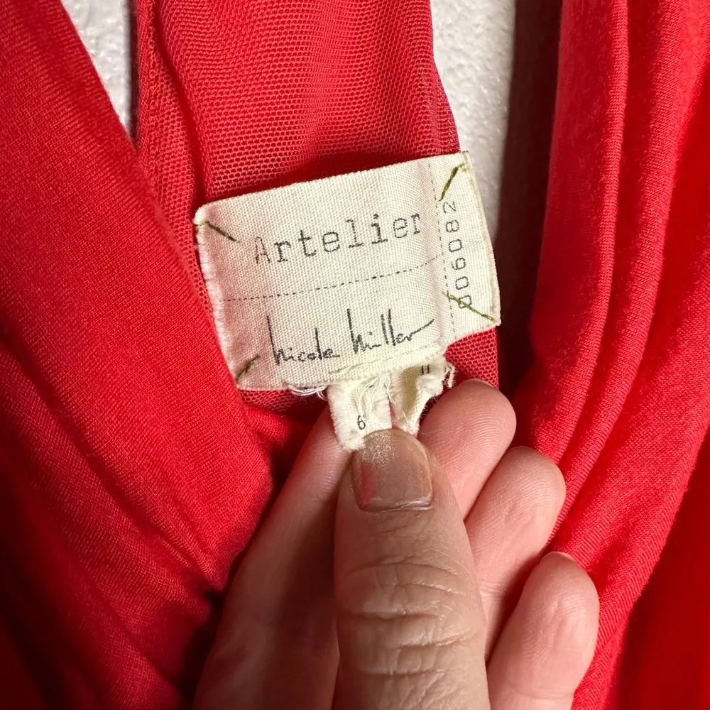 Nicole Miller Artelier Tank Dress Cowl Neck Ruched Skirt Racerback Size 6 - Image 8