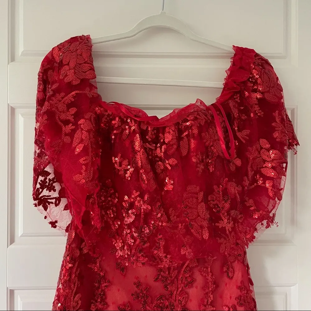 NEW NBD FERN MINI DRESS DEEP RED SEQUIN - Image 7
