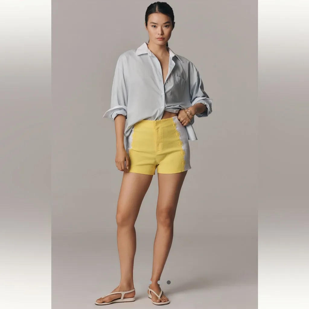 Anthropologie Maeve Surf City Linen Blend Embellished Shorts - Image 4