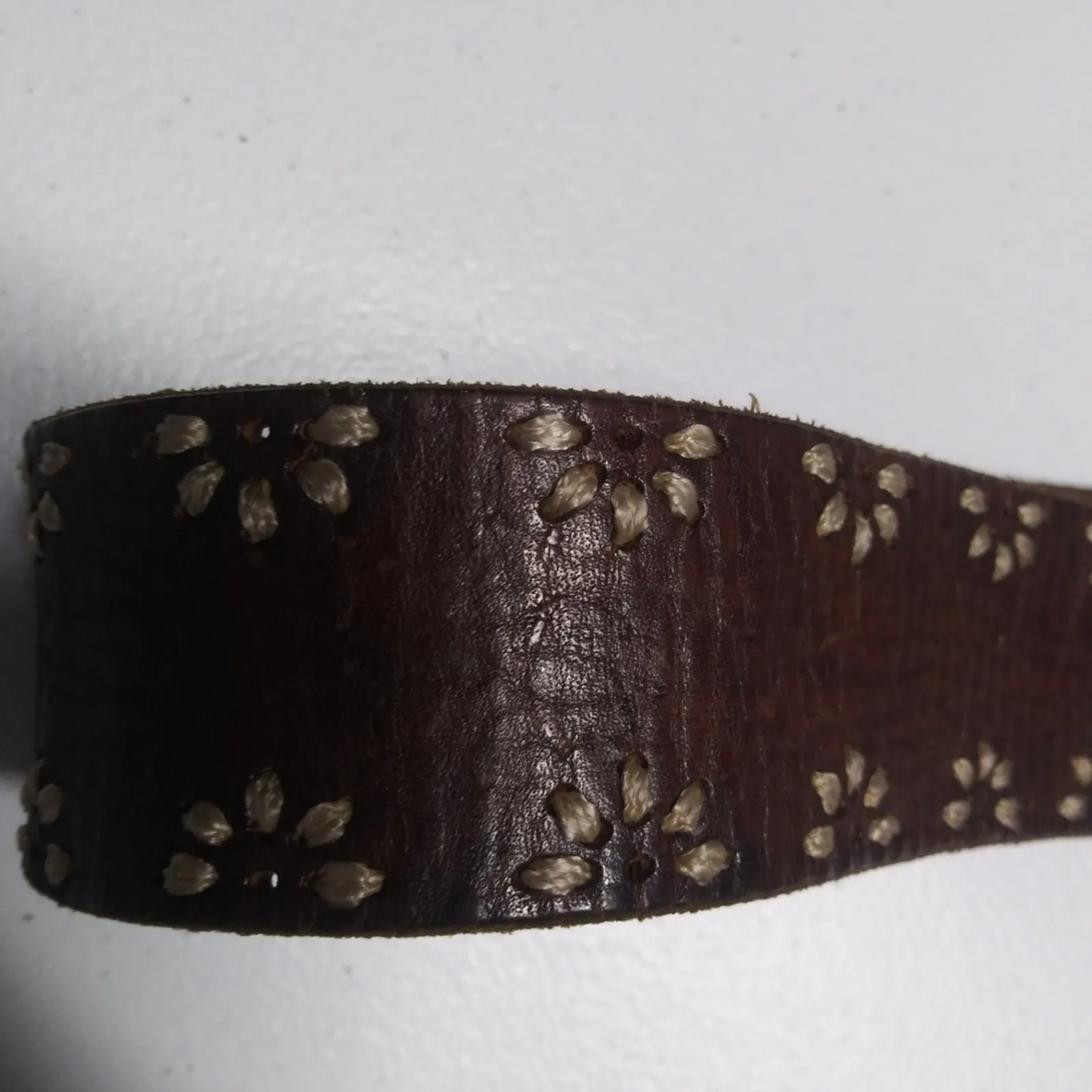 Aeropostale Vntg Leather Brown Embroidered Boho Women's Belt Size L - Image 5