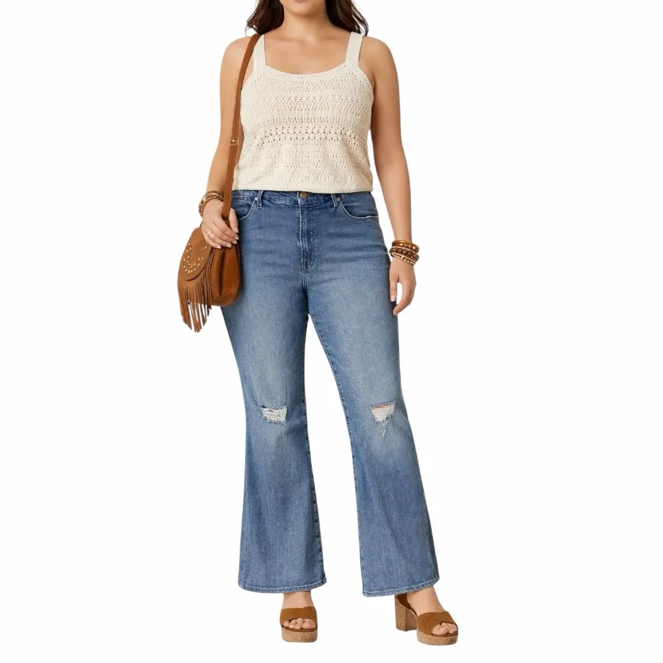 Good American Good Flare High Rise Distressed Jeans Medium Wash Women’s Size 20 - Image 11