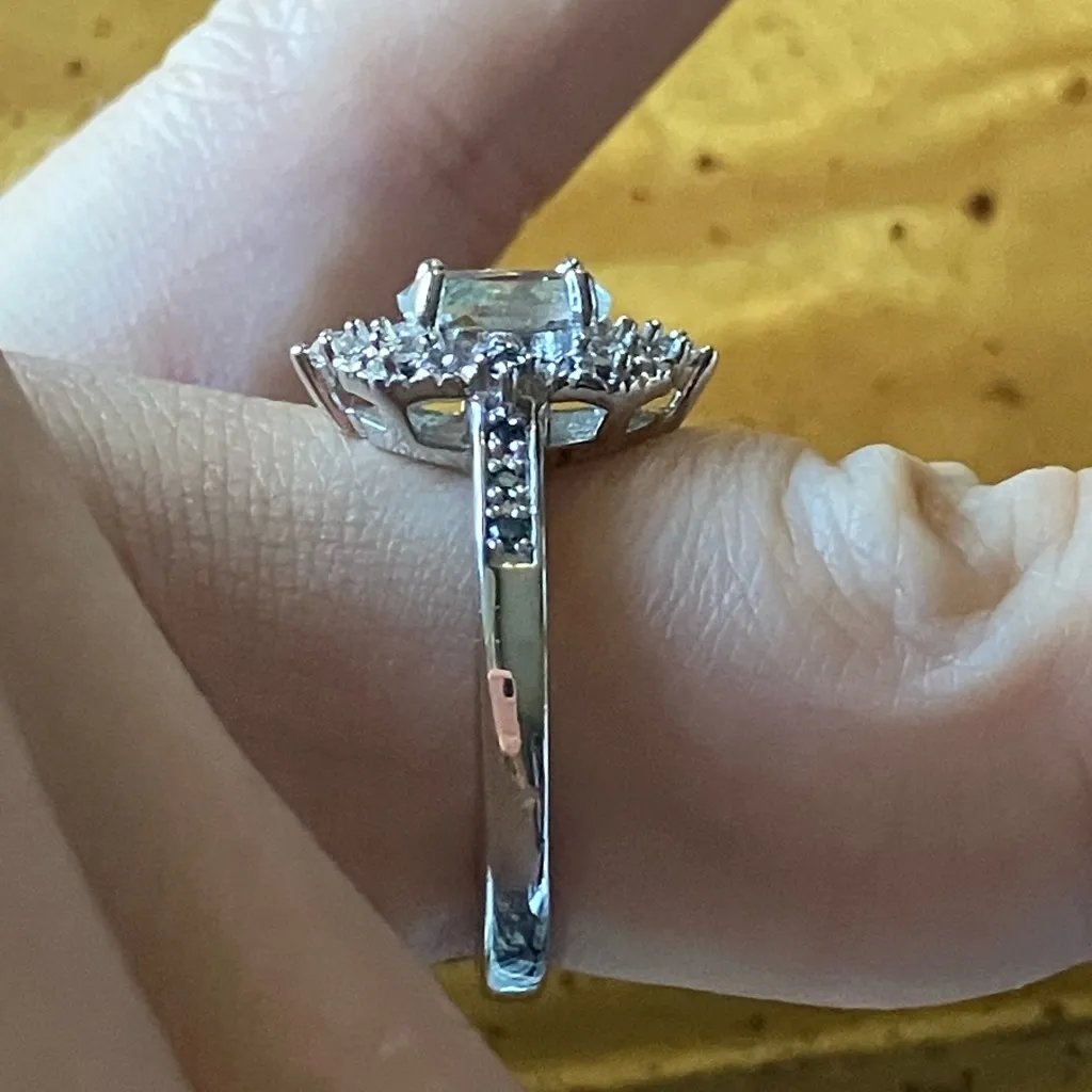 Natural Aquamarine Blue Diamond Sterling Silver Ring Size 6.75 - Image 3