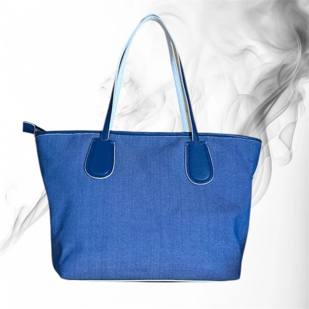 COACH Blue Denim Taxi Zip Tote Bag Leather Trim with COA - Image 3