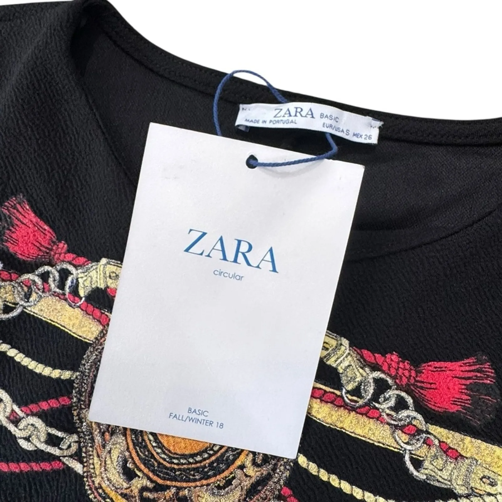 Zara Geometric Basic Tunic Dress with Gold and Red Chain Print NEW Size SMALL - Image 7