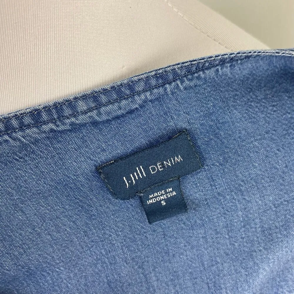 J Jill Denim Embroidered Chambray Boho Dress Tassel Tencel Small - Image 9