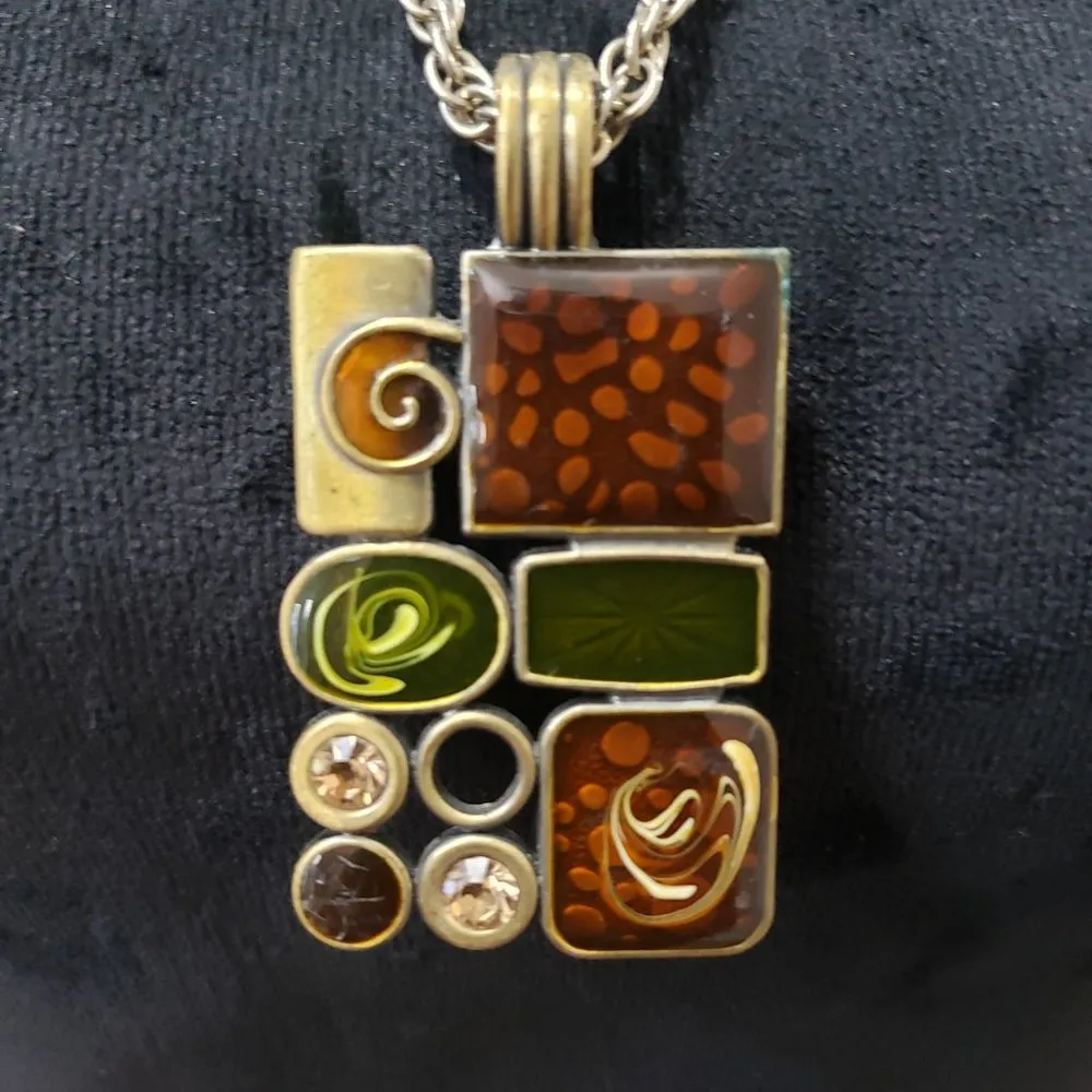 Women's Premier Designs Rectangular Gallery Pendant Antique Brass Tone Necklace Brown - Image 3