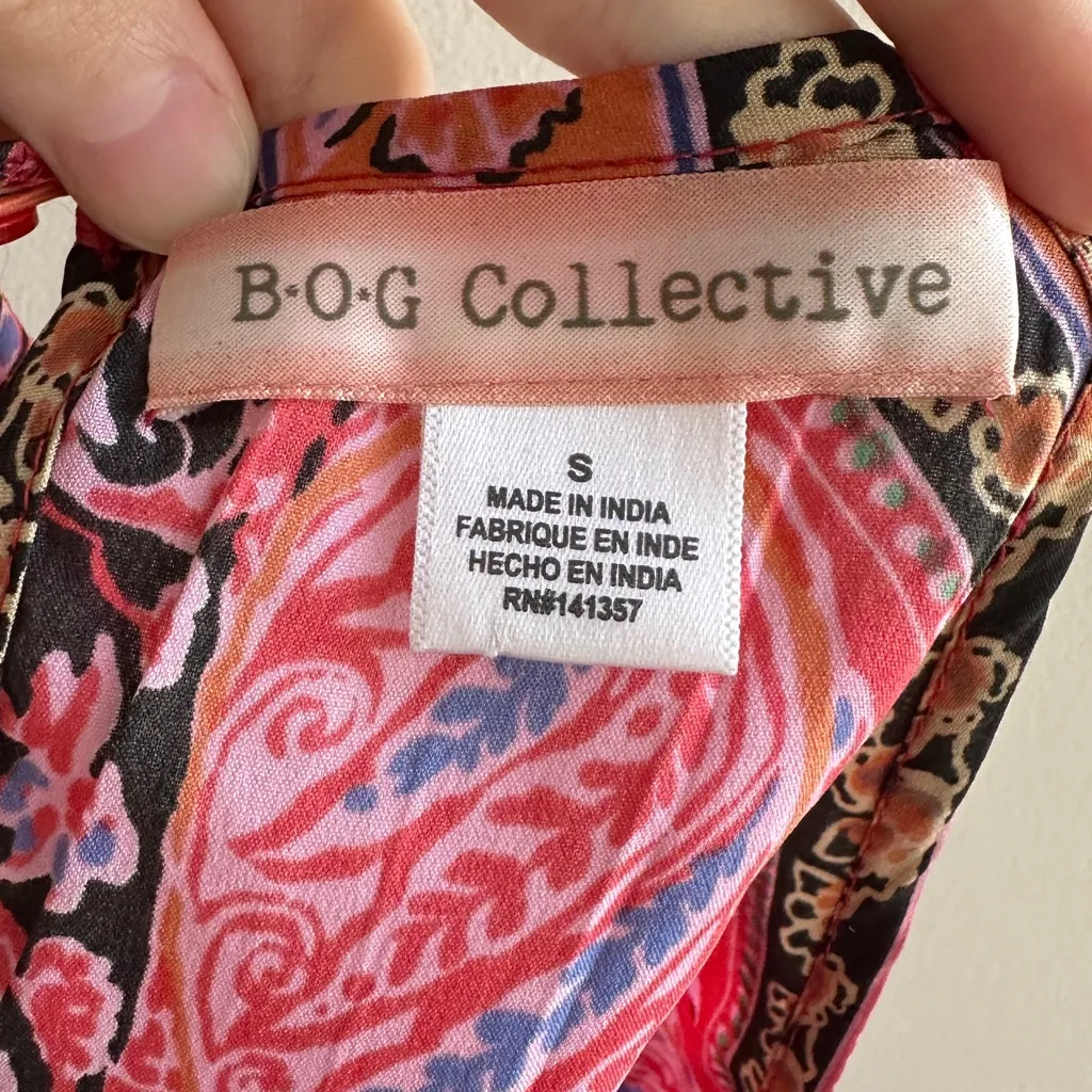 Bog Collective Bandana Tank Top, Pink Floral Bohemian Spaghetti Strap, Small - Image 12