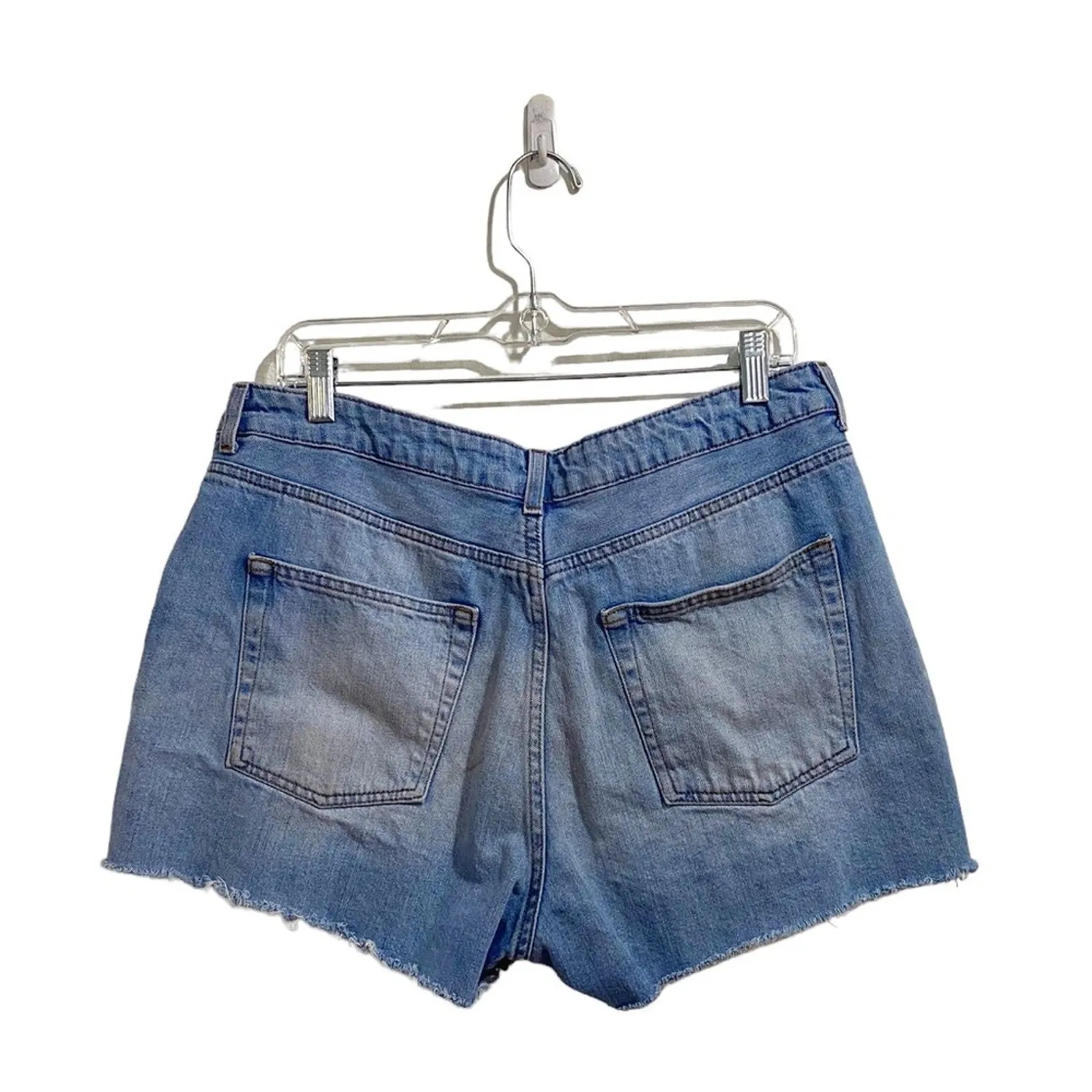 Topshop Moto Blue Raw Hem High Rise Denim Jean Shorts Sz 12 - Image 9